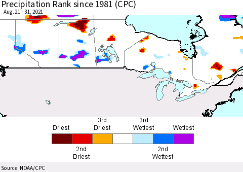 Canada Precipitation Rank since 1981 (CPC) Thematic Map For 8/21/2021 - 8/31/2021