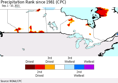 Canada Precipitation Rank since 1981 (CPC) Thematic Map For 9/1/2021 - 9/10/2021