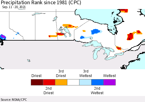 Canada Precipitation Rank since 1981 (CPC) Thematic Map For 9/11/2021 - 9/20/2021