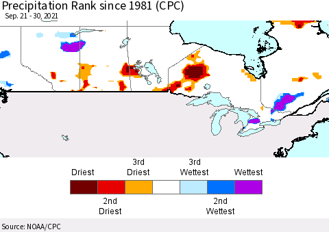 Canada Precipitation Rank since 1981 (CPC) Thematic Map For 9/21/2021 - 9/30/2021