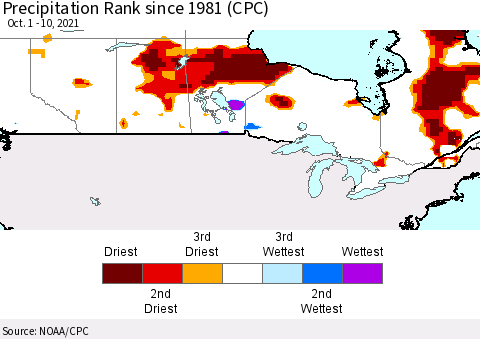 Canada Precipitation Rank since 1981 (CPC) Thematic Map For 10/1/2021 - 10/10/2021