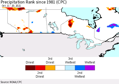 Canada Precipitation Rank since 1981 (CPC) Thematic Map For 10/11/2021 - 10/20/2021
