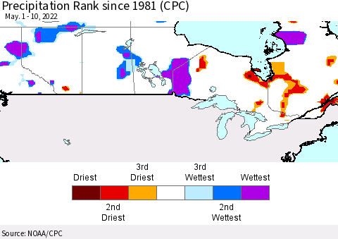 Canada Precipitation Rank since 1981 (CPC) Thematic Map For 5/1/2022 - 5/10/2022