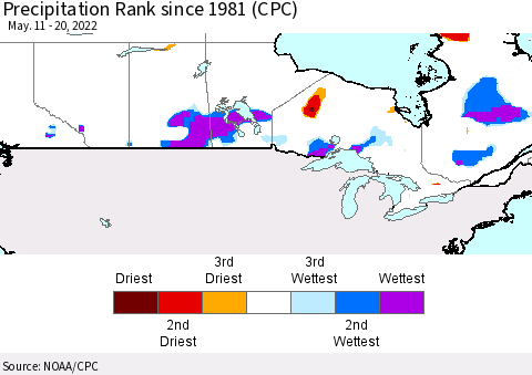 Canada Precipitation Rank since 1981 (CPC) Thematic Map For 5/11/2022 - 5/20/2022