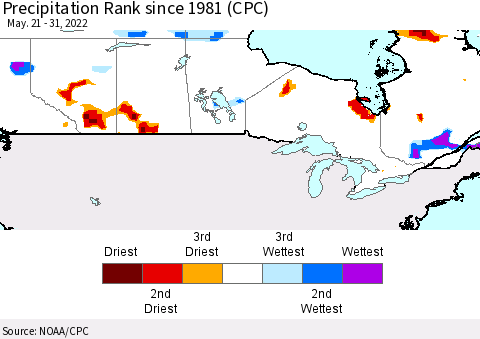 Canada Precipitation Rank since 1981 (CPC) Thematic Map For 5/21/2022 - 5/31/2022