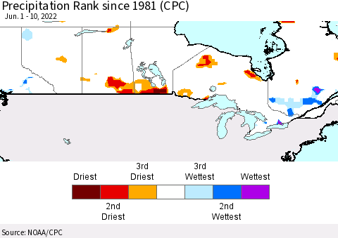 Canada Precipitation Rank since 1981 (CPC) Thematic Map For 6/1/2022 - 6/10/2022