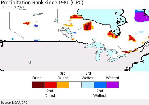 Canada Precipitation Rank since 1981 (CPC) Thematic Map For 7/1/2022 - 7/10/2022