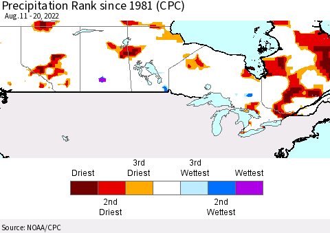 Canada Precipitation Rank since 1981 (CPC) Thematic Map For 8/11/2022 - 8/20/2022