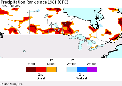 Canada Precipitation Rank since 1981 (CPC) Thematic Map For 9/1/2022 - 9/10/2022