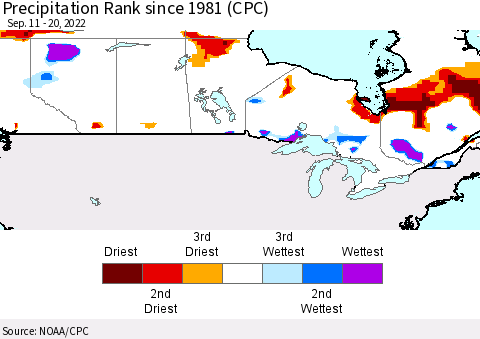 Canada Precipitation Rank since 1981 (CPC) Thematic Map For 9/11/2022 - 9/20/2022