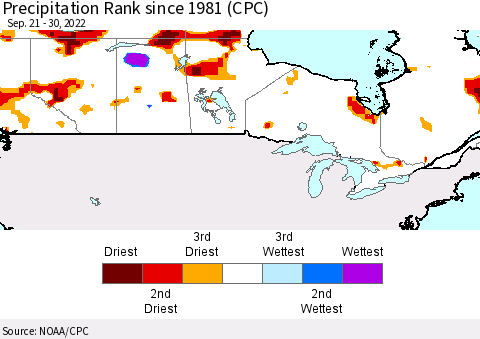 Canada Precipitation Rank since 1981 (CPC) Thematic Map For 9/21/2022 - 9/30/2022