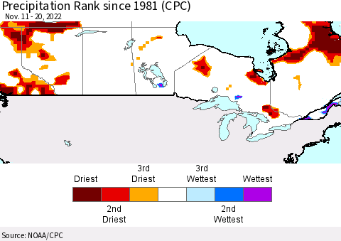 Canada Precipitation Rank since 1981 (CPC) Thematic Map For 11/11/2022 - 11/20/2022