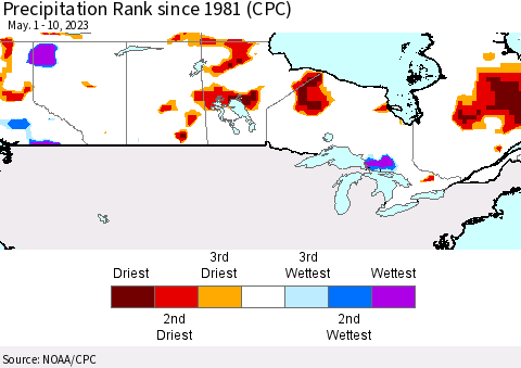 Canada Precipitation Rank since 1981 (CPC) Thematic Map For 5/1/2023 - 5/10/2023