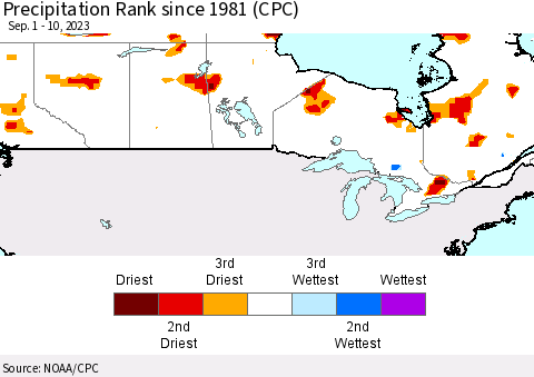 Canada Precipitation Rank since 1981 (CPC) Thematic Map For 9/1/2023 - 9/10/2023