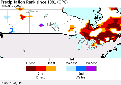 Canada Precipitation Rank since 1981 (CPC) Thematic Map For 9/21/2023 - 9/30/2023