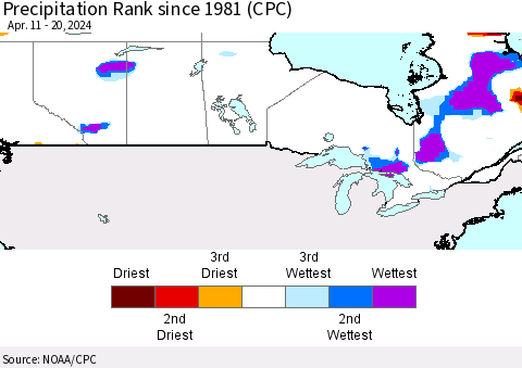 Canada Precipitation Rank since 1981 (CPC) Thematic Map For 4/11/2024 - 4/20/2024