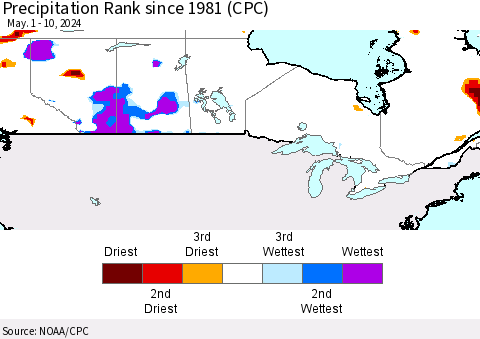 Canada Precipitation Rank since 1981 (CPC) Thematic Map For 5/1/2024 - 5/10/2024