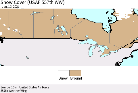 Canada Snow Cover (USAF 557th WW) Thematic Map For 6/7/2021 - 6/13/2021