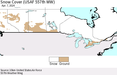 Canada Snow Cover (USAF 557th WW) Thematic Map For 4/1/2024 - 4/7/2024