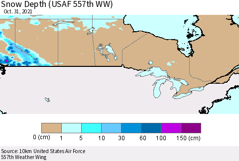 Canada Snow Depth (USAF 557th WW) Thematic Map For 10/25/2021 - 10/31/2021