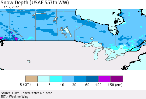 Canada Snow Depth (USAF 557th WW) Thematic Map For 12/27/2021 - 1/2/2022
