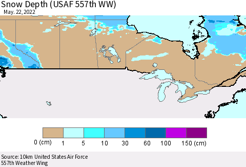 Canada Snow Depth (USAF 557th WW) Thematic Map For 5/16/2022 - 5/22/2022