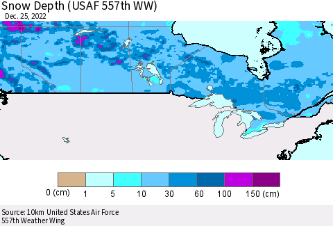 Canada Snow Depth (USAF 557th WW) Thematic Map For 12/19/2022 - 12/25/2022