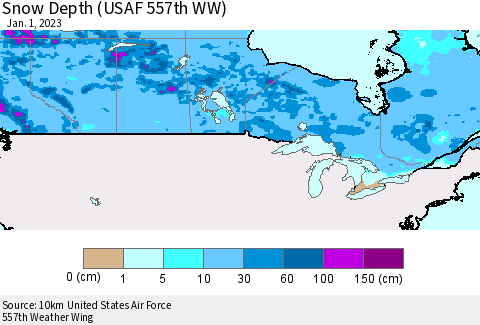 Canada Snow Depth (USAF 557th WW) Thematic Map For 12/26/2022 - 1/1/2023