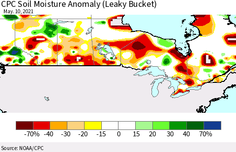 Canada CPC Soil Moisture Anomaly (Leaky Bucket) Thematic Map For 5/6/2021 - 5/10/2021