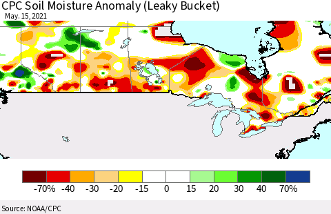 Canada CPC Soil Moisture Anomaly (Leaky Bucket) Thematic Map For 5/11/2021 - 5/15/2021