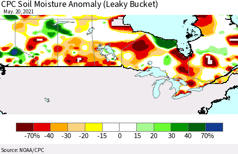 Canada CPC Soil Moisture Anomaly (Leaky Bucket) Thematic Map For 5/16/2021 - 5/20/2021