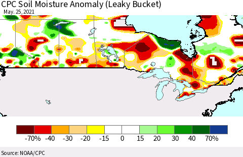Canada CPC Soil Moisture Anomaly (Leaky Bucket) Thematic Map For 5/21/2021 - 5/25/2021