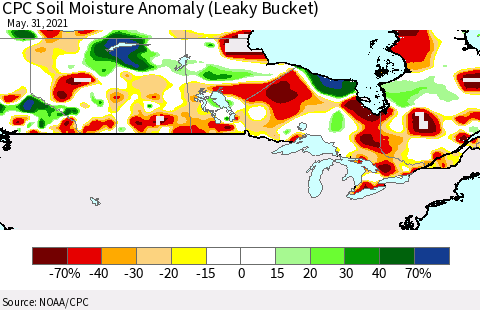 Canada CPC Soil Moisture Anomaly (Leaky Bucket) Thematic Map For 5/26/2021 - 5/31/2021