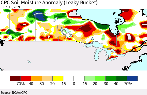Canada CPC Soil Moisture Anomaly (Leaky Bucket) Thematic Map For 6/6/2021 - 6/10/2021