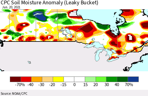 Canada CPC Soil Moisture Anomaly (Leaky Bucket) Thematic Map For 6/16/2021 - 6/20/2021