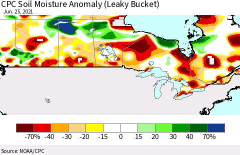 Canada CPC Soil Moisture Anomaly (Leaky Bucket) Thematic Map For 6/21/2021 - 6/25/2021