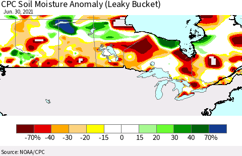Canada CPC Soil Moisture Anomaly (Leaky Bucket) Thematic Map For 6/26/2021 - 6/30/2021