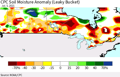 Canada CPC Soil Moisture Anomaly (Leaky Bucket) Thematic Map For 7/1/2021 - 7/5/2021