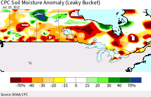 Canada CPC Soil Moisture Anomaly (Leaky Bucket) Thematic Map For 7/6/2021 - 7/10/2021