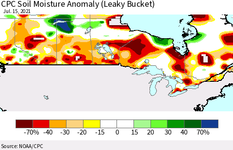 Canada CPC Soil Moisture Anomaly (Leaky Bucket) Thematic Map For 7/11/2021 - 7/15/2021