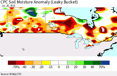 Canada CPC Soil Moisture Anomaly (Leaky Bucket) Thematic Map For 7/16/2021 - 7/20/2021