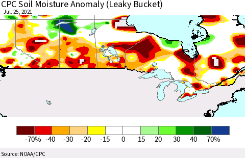 Canada CPC Soil Moisture Anomaly (Leaky Bucket) Thematic Map For 7/21/2021 - 7/25/2021