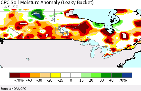 Canada CPC Soil Moisture Anomaly (Leaky Bucket) Thematic Map For 7/26/2021 - 7/31/2021