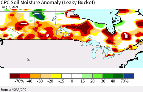 Canada CPC Soil Moisture Anomaly (Leaky Bucket) Thematic Map For 8/1/2021 - 8/5/2021