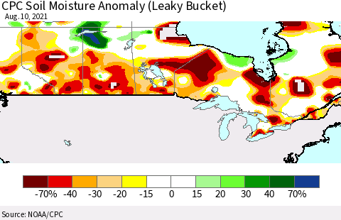 Canada CPC Soil Moisture Anomaly (Leaky Bucket) Thematic Map For 8/6/2021 - 8/10/2021