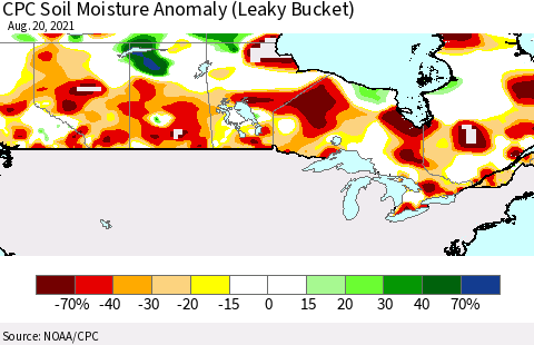 Canada CPC Soil Moisture Anomaly (Leaky Bucket) Thematic Map For 8/16/2021 - 8/20/2021
