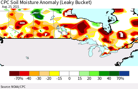Canada CPC Soil Moisture Anomaly (Leaky Bucket) Thematic Map For 8/21/2021 - 8/25/2021