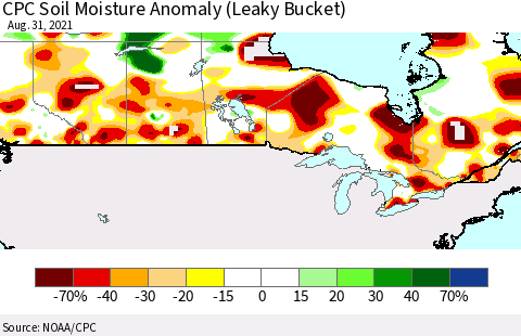 Canada CPC Soil Moisture Anomaly (Leaky Bucket) Thematic Map For 8/26/2021 - 8/31/2021