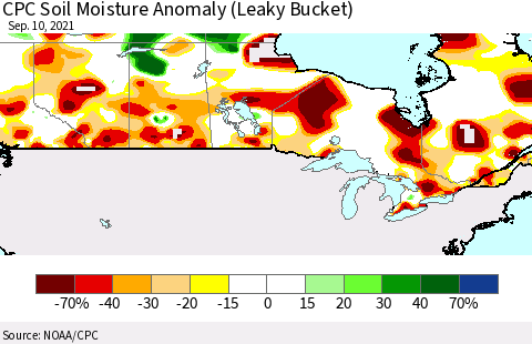 Canada CPC Soil Moisture Anomaly (Leaky Bucket) Thematic Map For 9/6/2021 - 9/10/2021