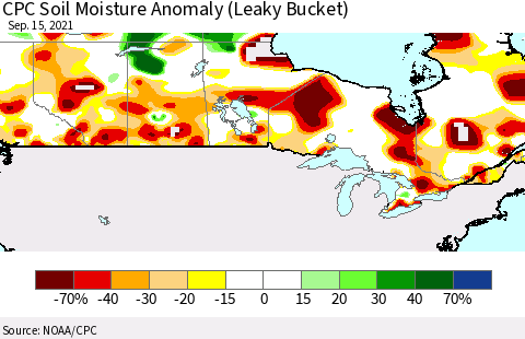 Canada CPC Soil Moisture Anomaly (Leaky Bucket) Thematic Map For 9/11/2021 - 9/15/2021